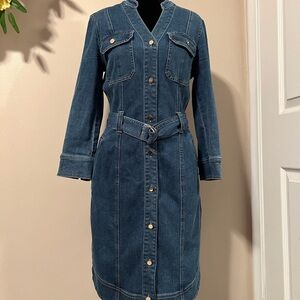 White House Black Market Blue Denim Long Sleeve Dress